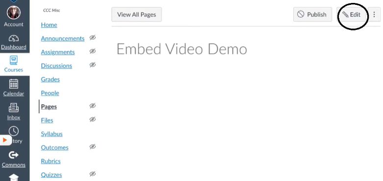 click Edit | Embed YouTube Videos in Canvas