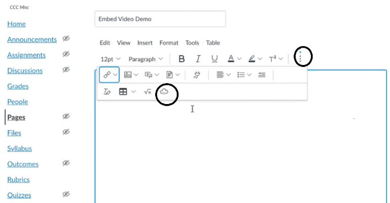 select cloud icon | Embed YouTube Videos in Canvas