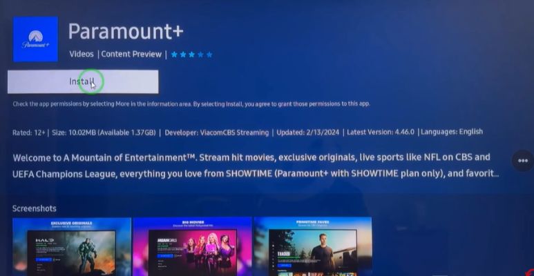 click Install | Paramount Plus on Roku