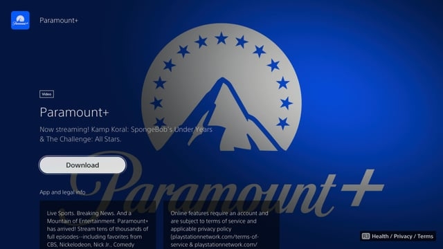 choose Download | Watch Paramount Plus on PS4/PS5