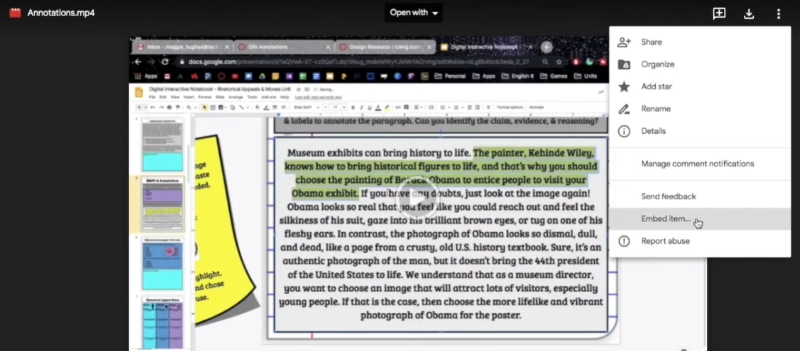 select Embed item | Embed YouTube Videos in Canvas