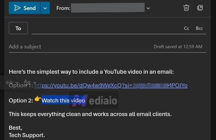 paste plain YouTube link | Embed a YouTube Video in an Email