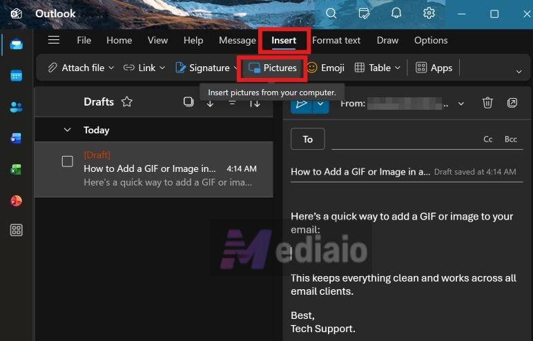 switch to Insert | Embed a YouTube Video in an Email