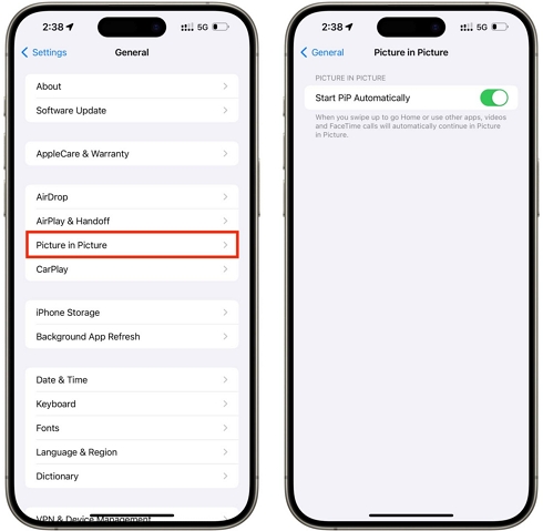 toggle on Start PiP Automatically | Picture in Picture for Paramount Plus