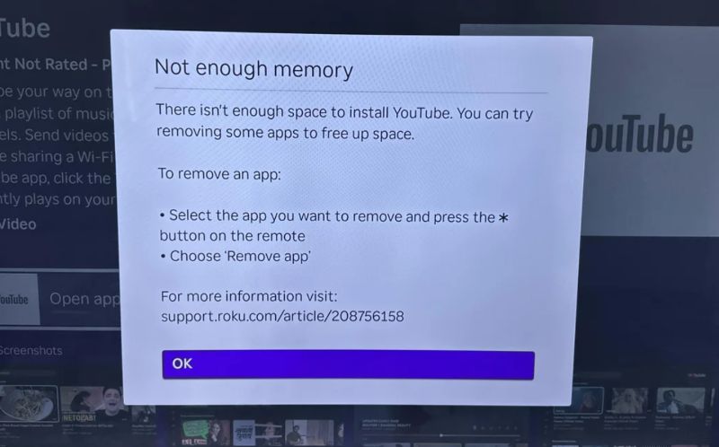 not enough memory | Watch YouTube on Roku TV