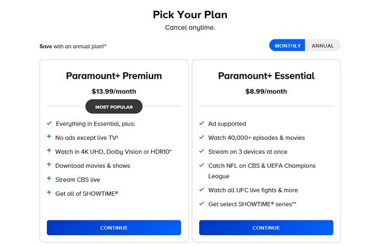 choose Continue | Watch Paramount Plus on PS4/PS5