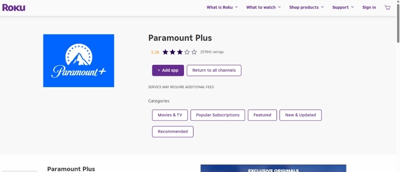 click Add app | Paramount Plus on Roku