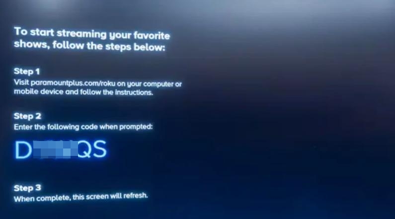 activate code on TV | Paramount Plus on Roku