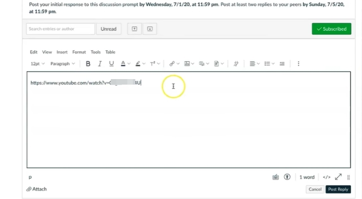 click reply window | Embed YouTube Videos in Canvas