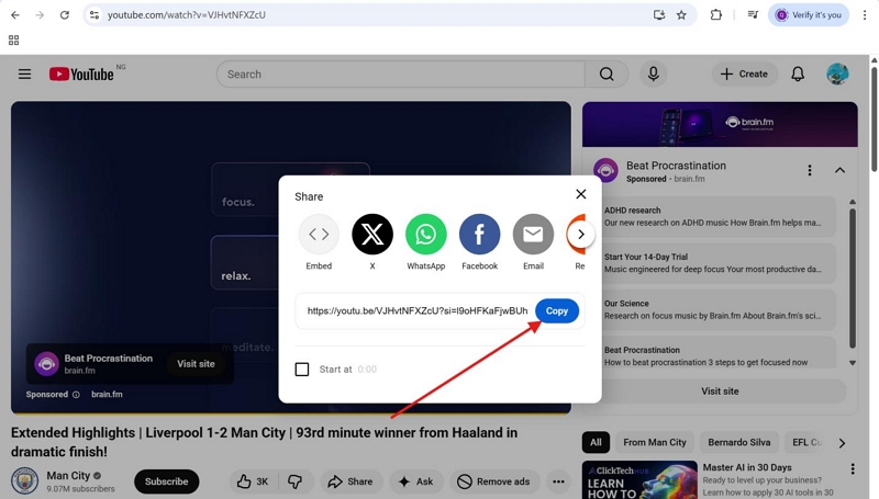 choose Copy | Post YouTube Videos on X with Preview