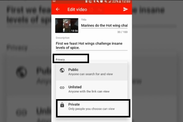 choose Private | Make a Private YouTube Video
