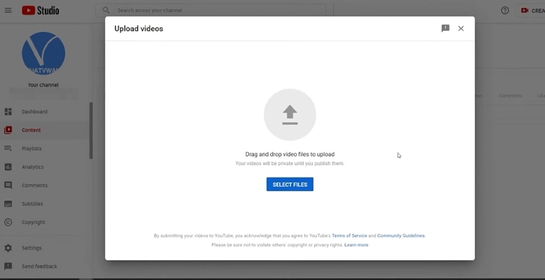 choose Upload video | Make a Private YouTube Video