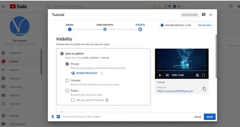 click Save | Make a Private YouTube Video
