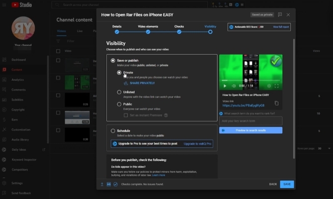click Share privately | Make a Private YouTube Video