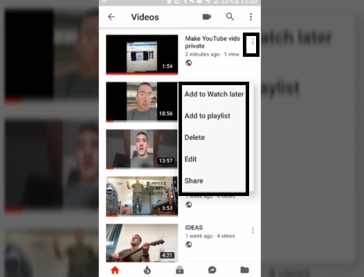 select Edit | Make a Private YouTube Video