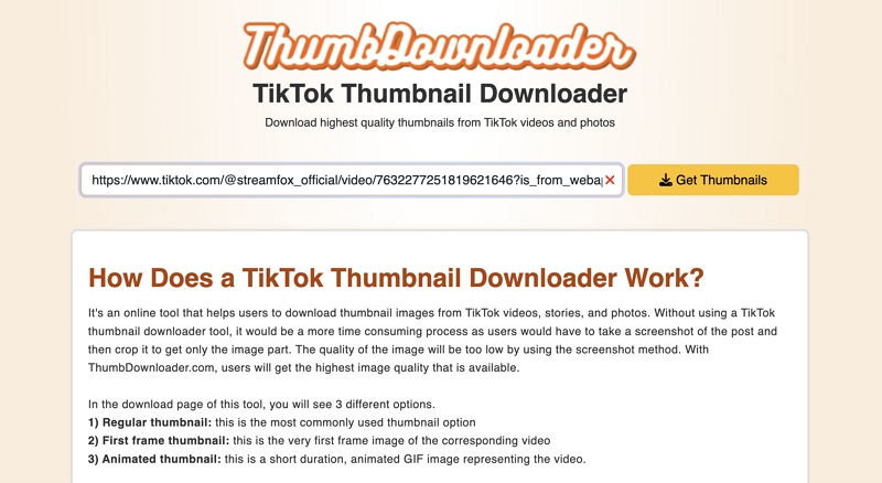 add copied TikTok video URL | TikTok Thumbnail Downloaders