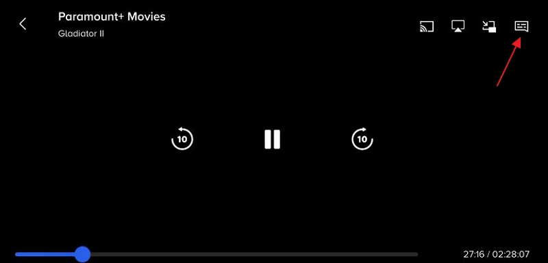 choose speech bubble icon | Turn on Subtitles on Paramount Plus