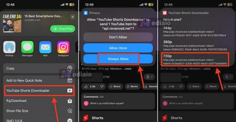 choose video quality | Save YouTube Videos to Your iPhone Camera Roll