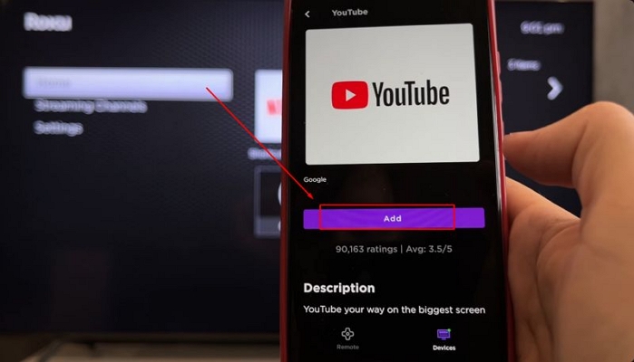 tap Add | Watch YouTube on Roku TV