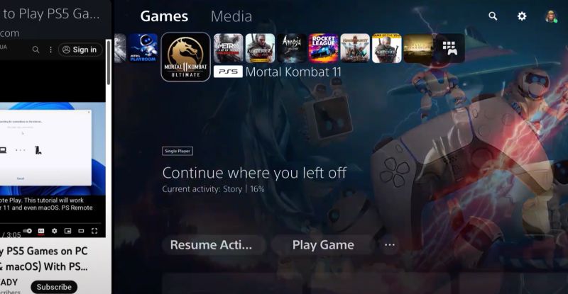 press PS button | Watch YouTube While Playing Games on PS5